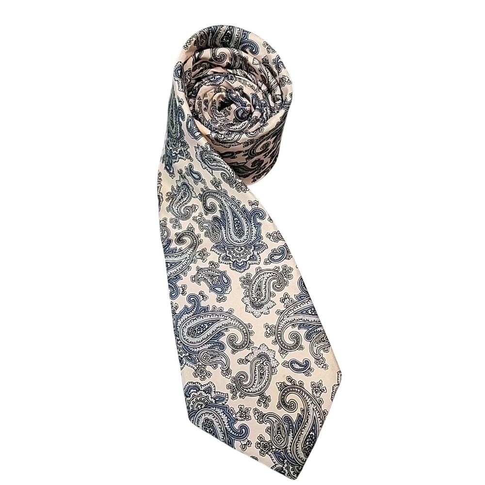 Michael Reed Designer Silk Tie vtg 1990s USA Paisley Pink Silver Blue 3.5x64